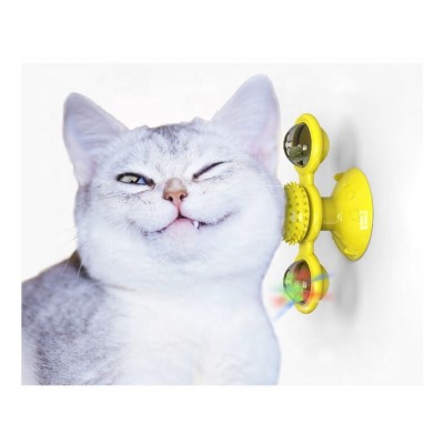 Pet Supplier Soft TPR Windmil Puzzle Training Turntable Playing Cat  Interactive Toys With Suction Cup Wall Massage Comb