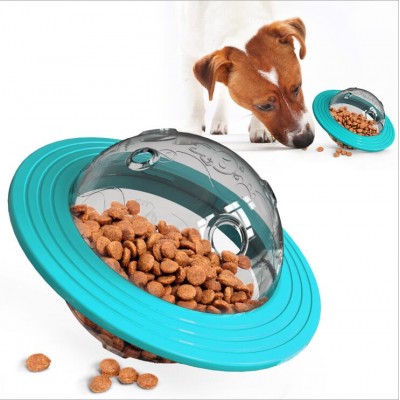 Dog Pet UFO Treat Toy Food Dispensing Raising IQ Chasing Ball Interactive Rubber Toy